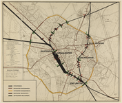 217386 Plattegrond van de stad Utrecht volgens het ontwerp-uitbreidingsplan, waarop in kleuren zijn aangegeven de ...